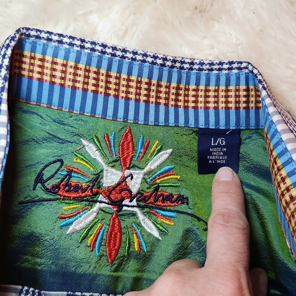 Robert Graham Plaid Embroidered Mens Shirt Suze Large - Picture 13 of 16